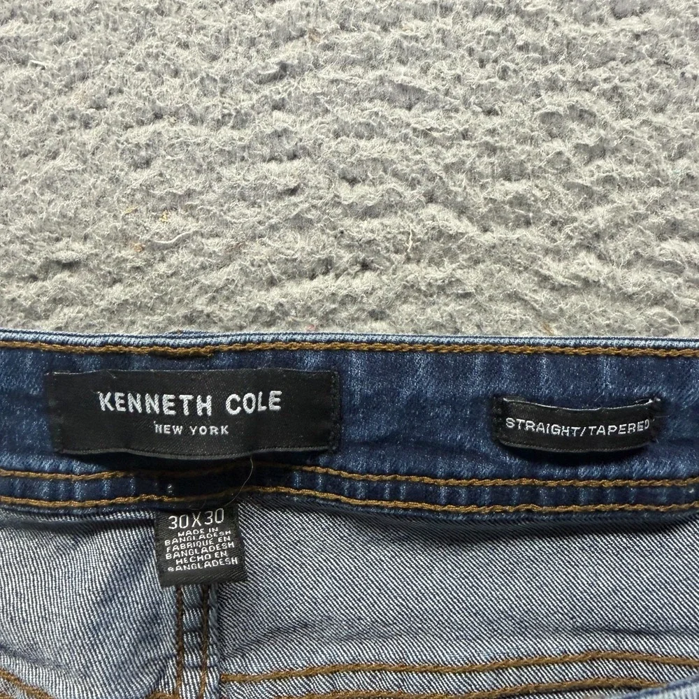 Kenneth Cole Jeans Mens 30x30 Blue Cotton Denim Tapered Workwear Faded Stretch
